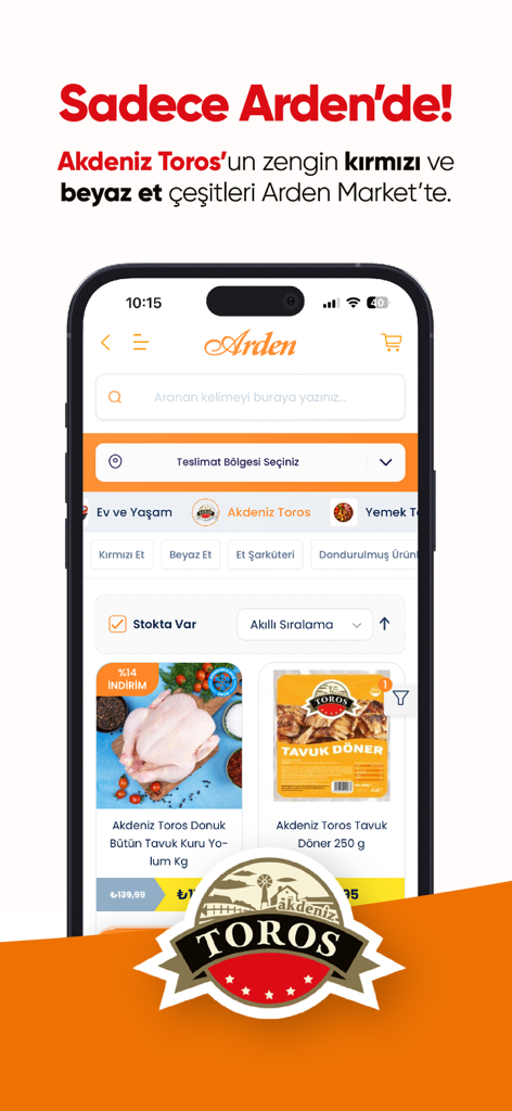 Arden Market - App mobile Arden Market che mostra carne e pollame Akdeniz Toros Halal