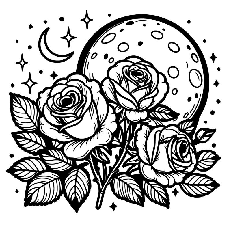 roses partly bloomed moon .in background