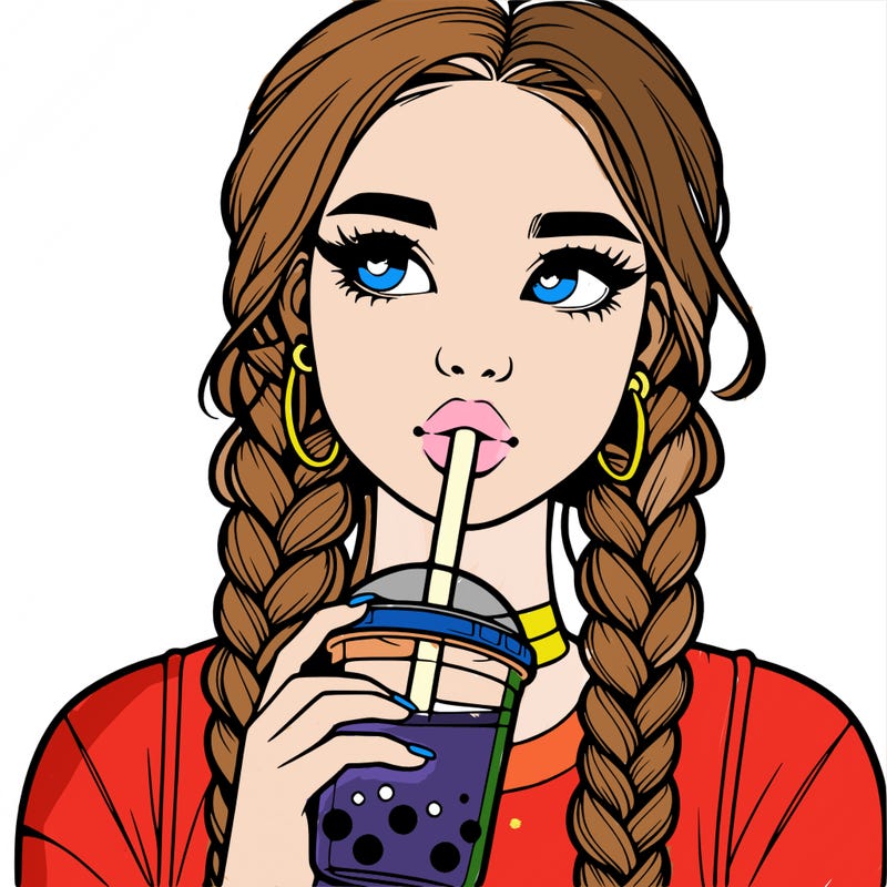 realistic girl with braided hair drinking boba