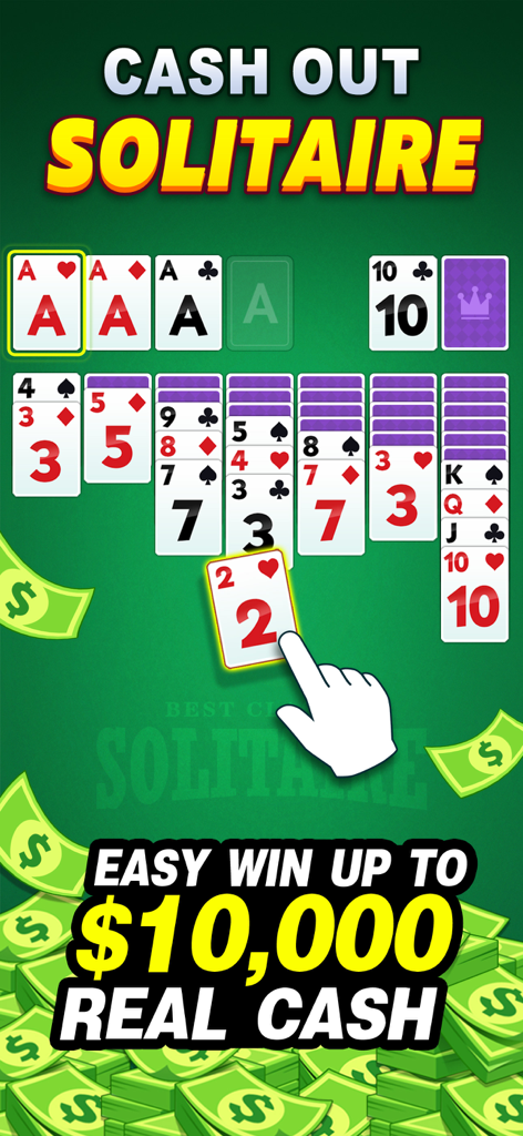 Arena for Cash - Solitaire game interface in Arena for Cash app showing real money prizes