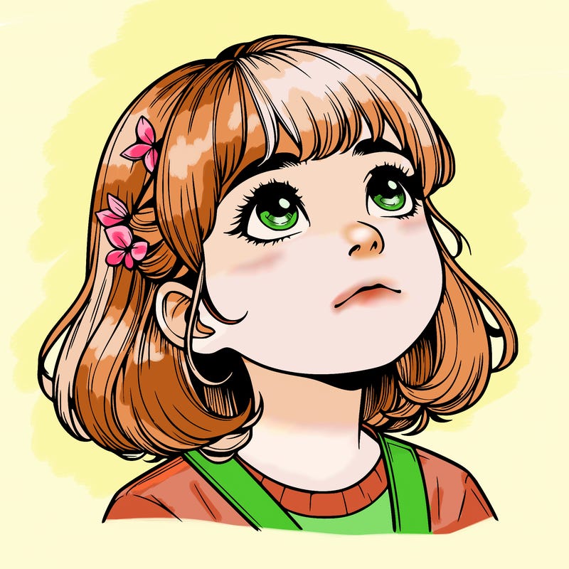 realistic girl looking up