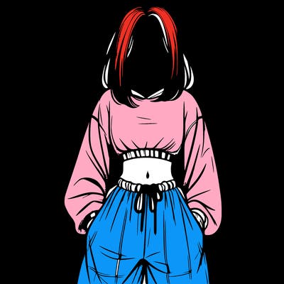 realistic girl faceless with baggy pants and a crop top