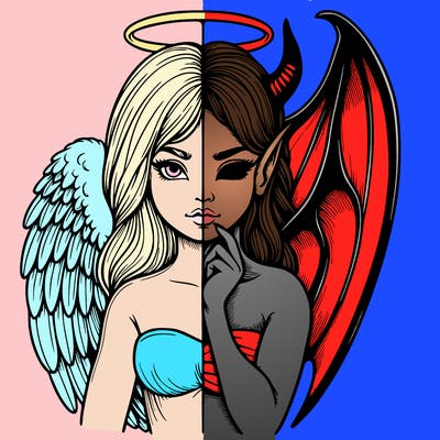 realistic angel half demon