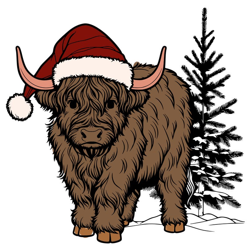 a realistic christmas highland cow