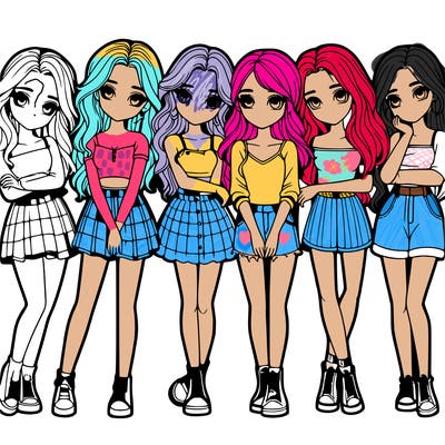 a group of girls realistic