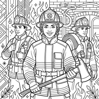 Discover this exciting coloring page featuring brave firefighter portraits, complete with their essential gear. It's a perfect way to celebrate community heroes while enjoying a detailed and engaging coloring experience.