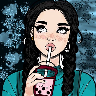 realistic girl with braided hair drinking boba