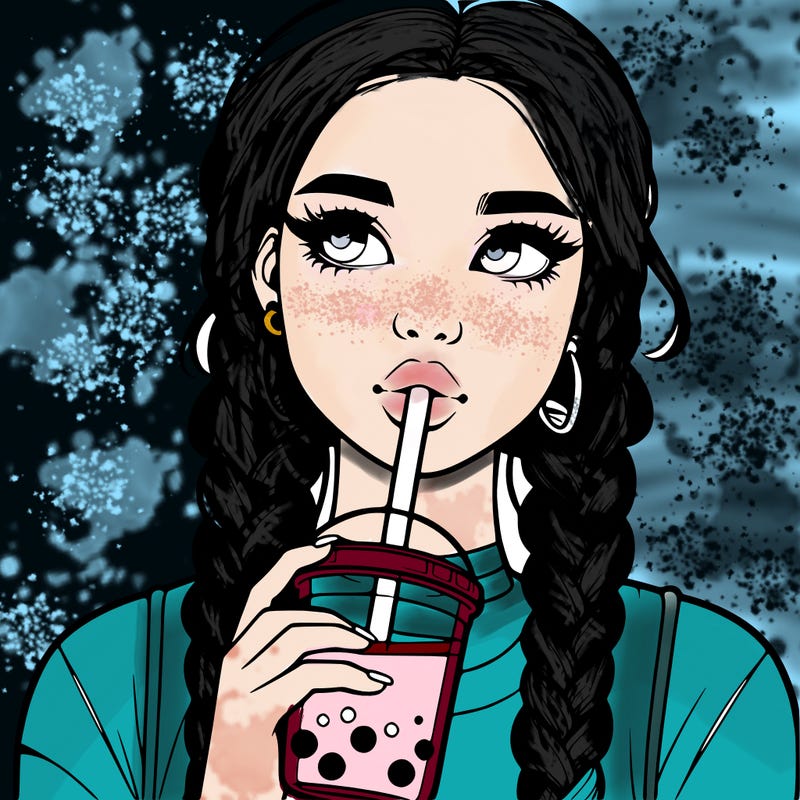 realistic girl with braided hair drinking boba