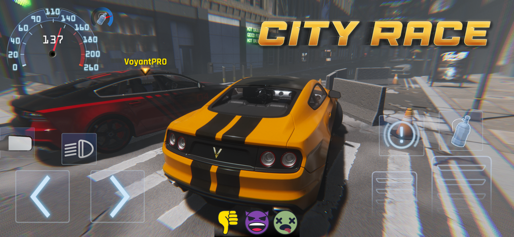 Online Drift Arena - A yellow muscle car competing in a multiplayer city race mode within Online Drift Arena
