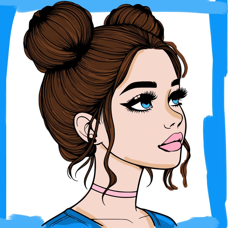 realistic girl with buns on the top of her head