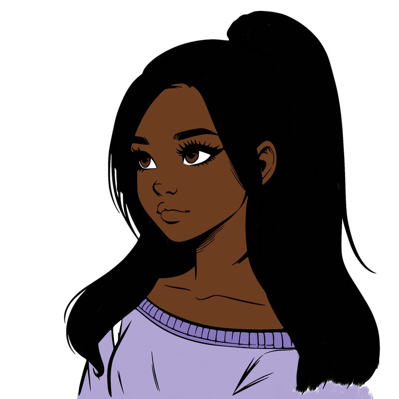 realistic girl with a high ponytail