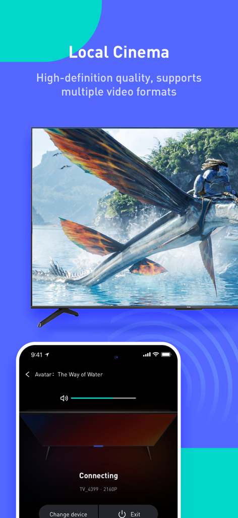 X Player - Watch TV and Movies - X Player app interface showing local cinema feature with high definition video playback on a large screen.