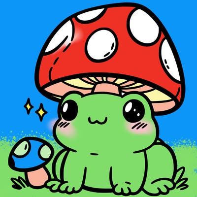a cute frog with a mushroom hat