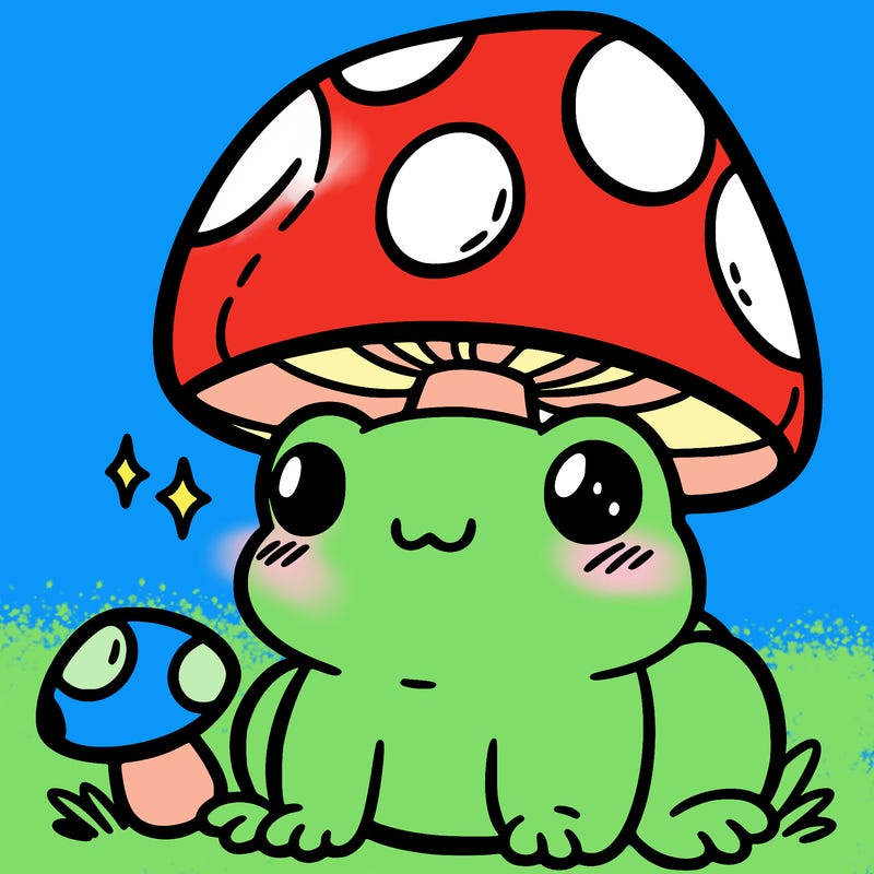 a cute frog with a mushroom hat