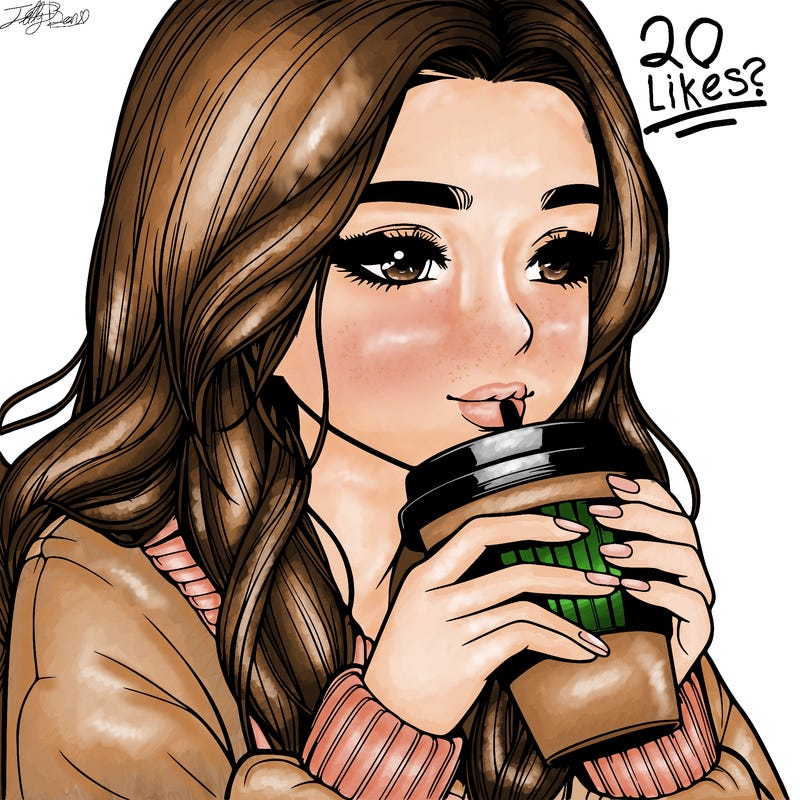 realistic girl drinking coffee