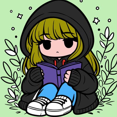 girl in oversized hoodie reading a book
