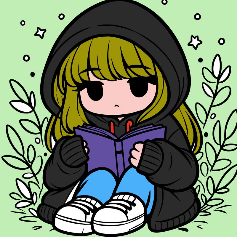 girl in oversized hoodie reading a book