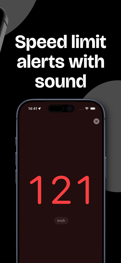 Tachometeranzeige zeigt 121 km/h mit Text zu Geschwindigkeitsbegrenzungsalarmen an
