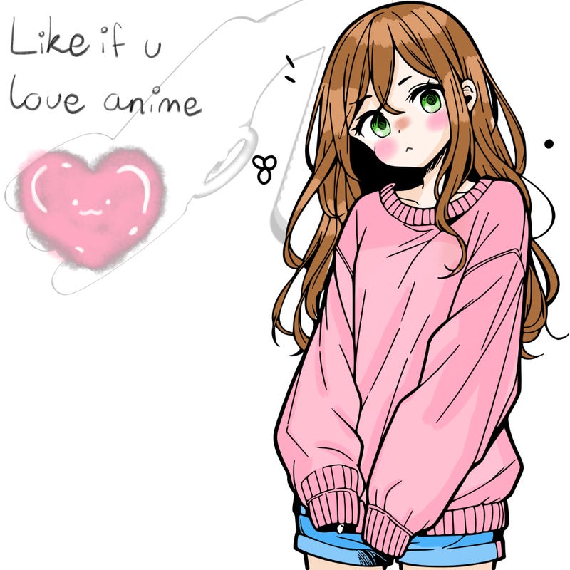 manga teen girl  in a sweater and baggy pants