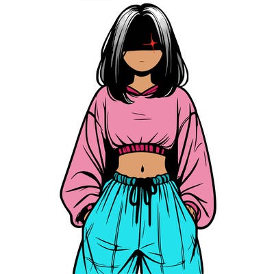 realistic girl faceless with baggy pants and a crop top