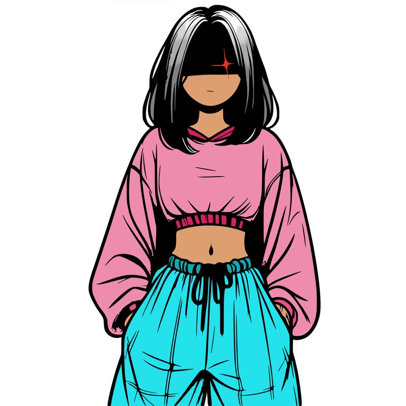 realistic girl faceless with baggy pants and a crop top