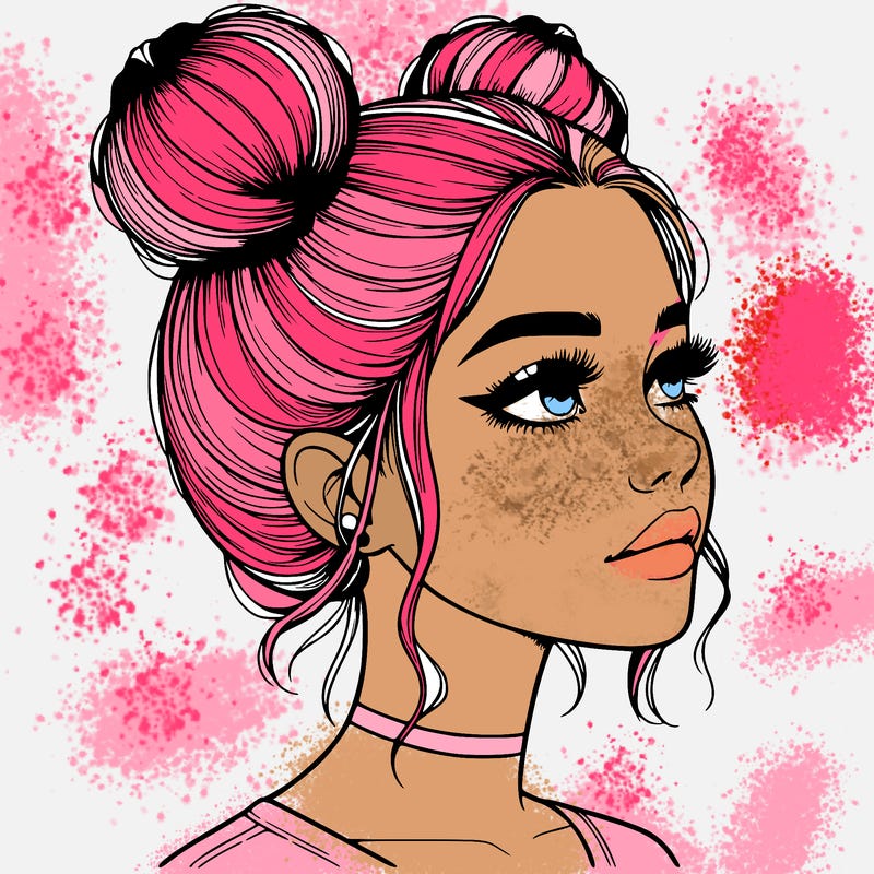 realistic girl with buns on the top of her head