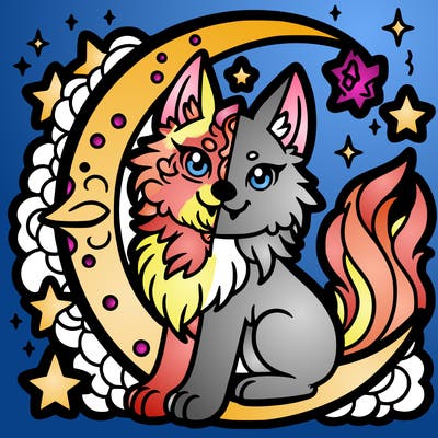 moon wolf with stars that is half dragon