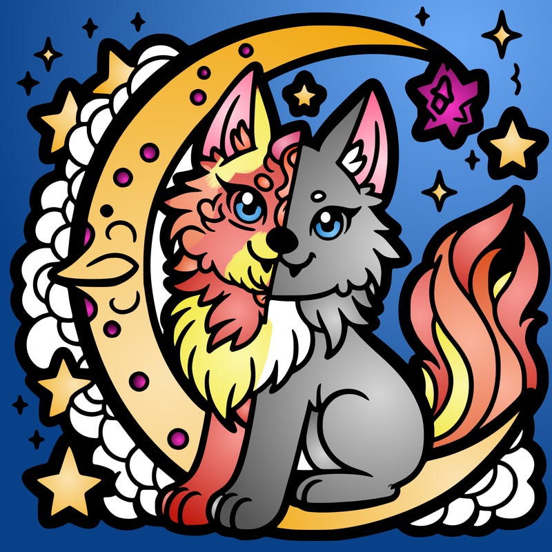 moon wolf with stars that is half dragon