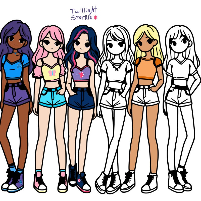 a group of girls wearing crop tops and shorts