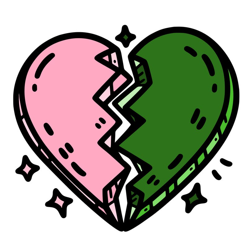 split in half heart