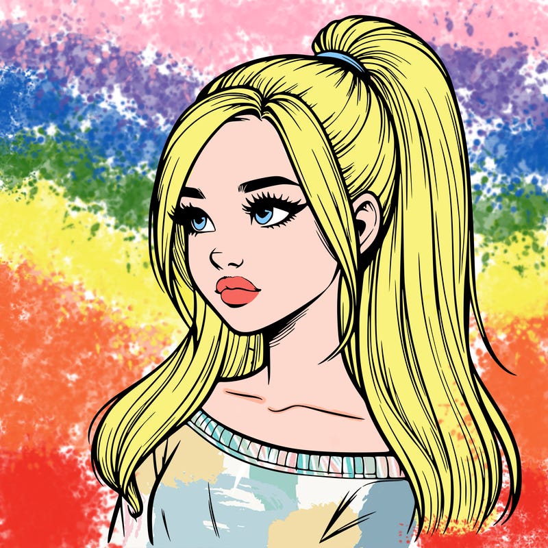 realistic girl with a high ponytail