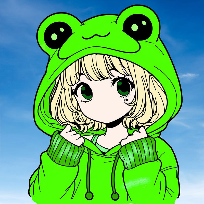 a cute teenage girl wearing a frog hoodie
