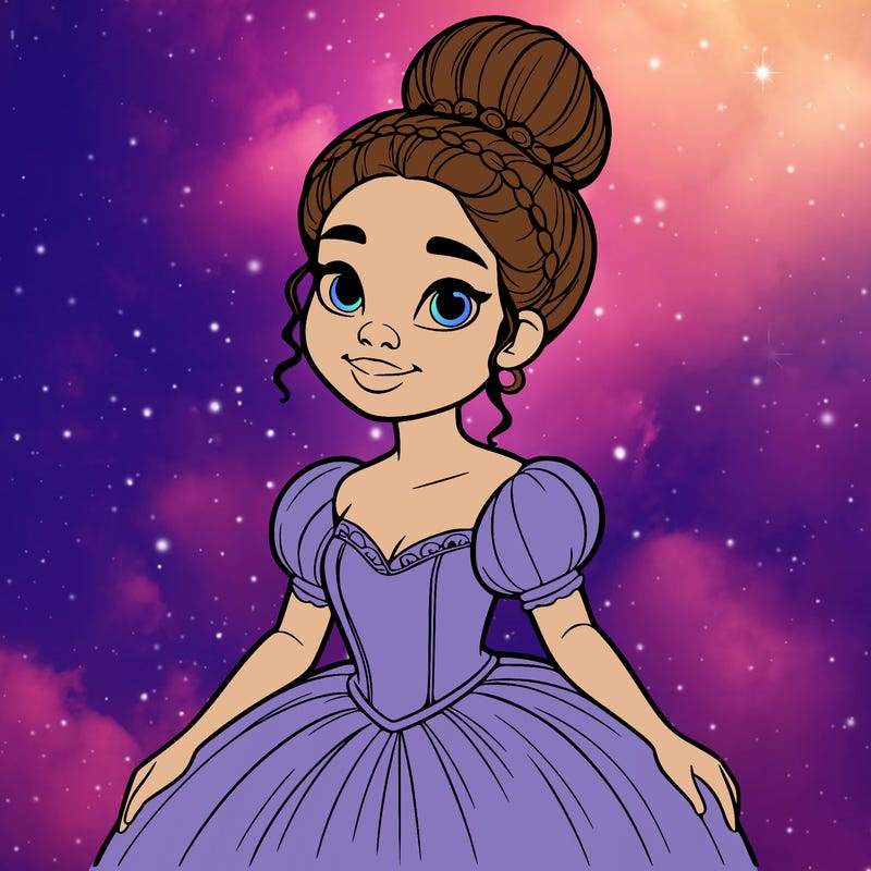 a single african american woman with a bun and a realistic fairy tale dress
