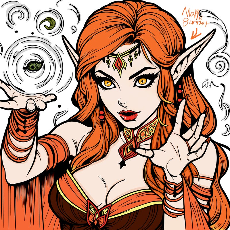 realistic scary beautiful elf sorceress casting spell