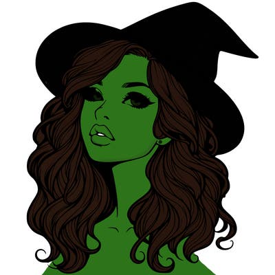realistic witch girl with wavy hair and lips