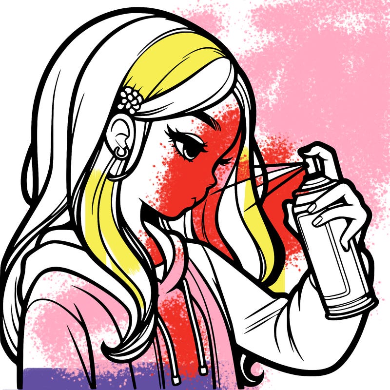 a realistic girl spray painting