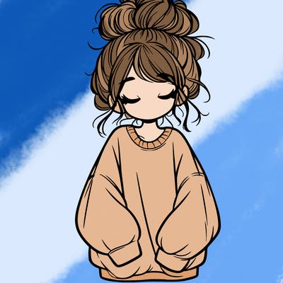 girl with baggy sweatshirt and messy bun