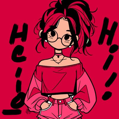 girl with a messy ponytail glasses a baggy crop top and jean shorts