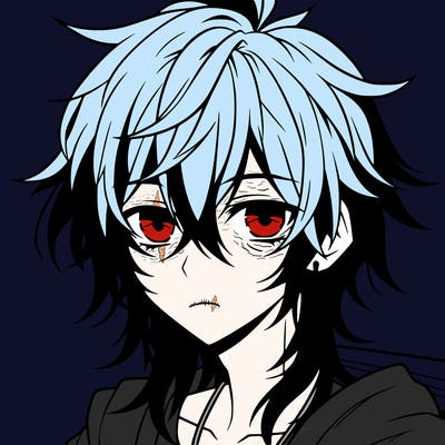 anime boy with long hair and emo