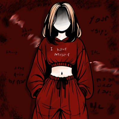 realistic girl faceless with baggy pants and a crop top