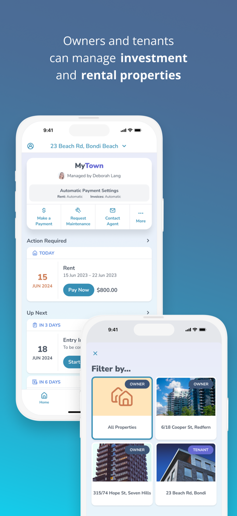 PropertyMe - PropertyMe app dashboard for owners and tenants to manage properties and payments