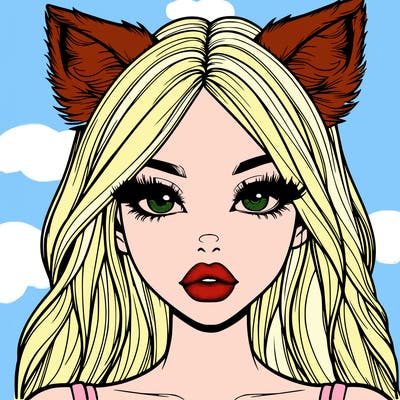 realistic girl with fox ears and realistic lips
