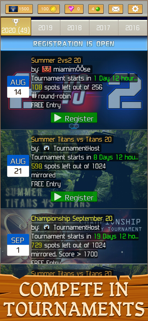 Hex Warriors - Turn-based RPG - A list of upcoming competitive strategy tournaments in the Hex Warriors mobile game