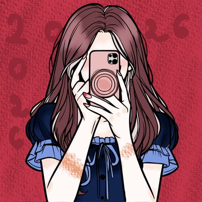 a realistic girl holding her phone taking pictures