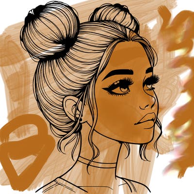 realistic girl with buns on the top of her head