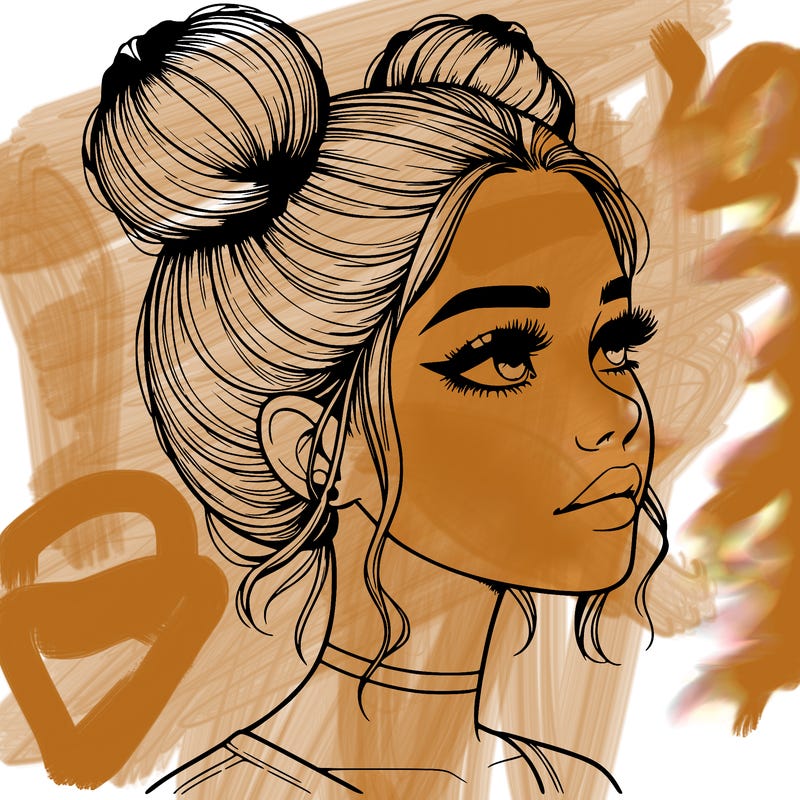 realistic girl with buns on the top of her head