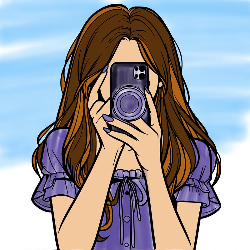 a realistic girl holding her phone taking pictures