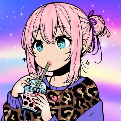 manga character drinking boba