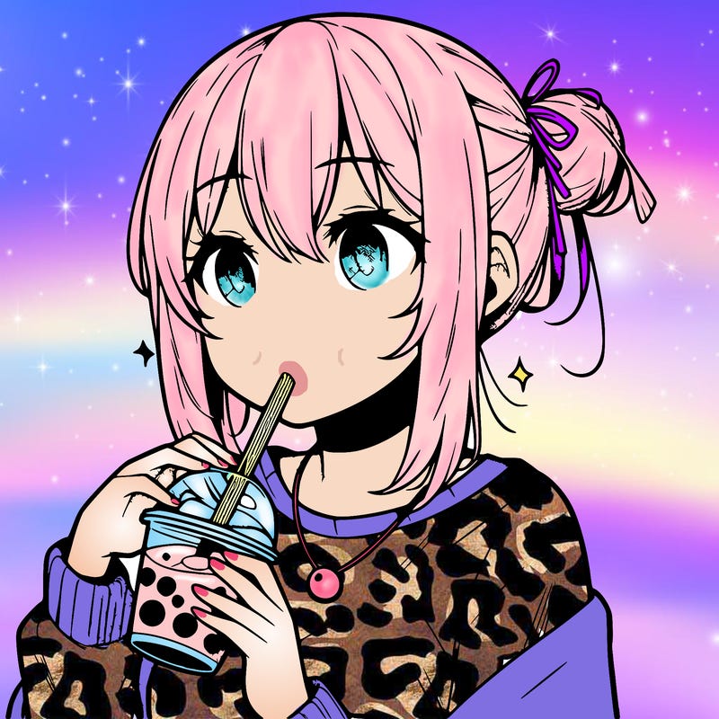 manga character drinking boba