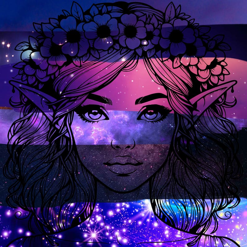 realistic female elf with flower crown